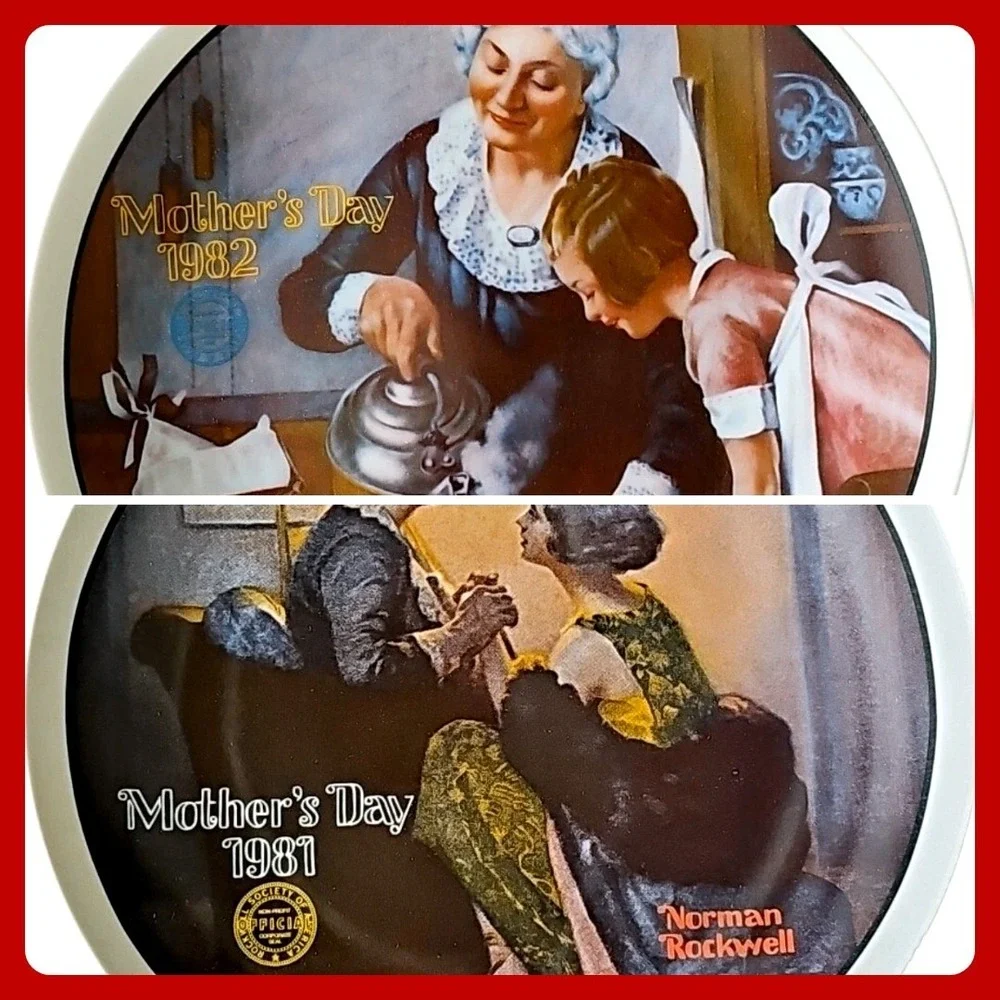 Norman‎ Rockwell Knowles Mothers Day Plates 81 82 Set After Party Cooking Lesson